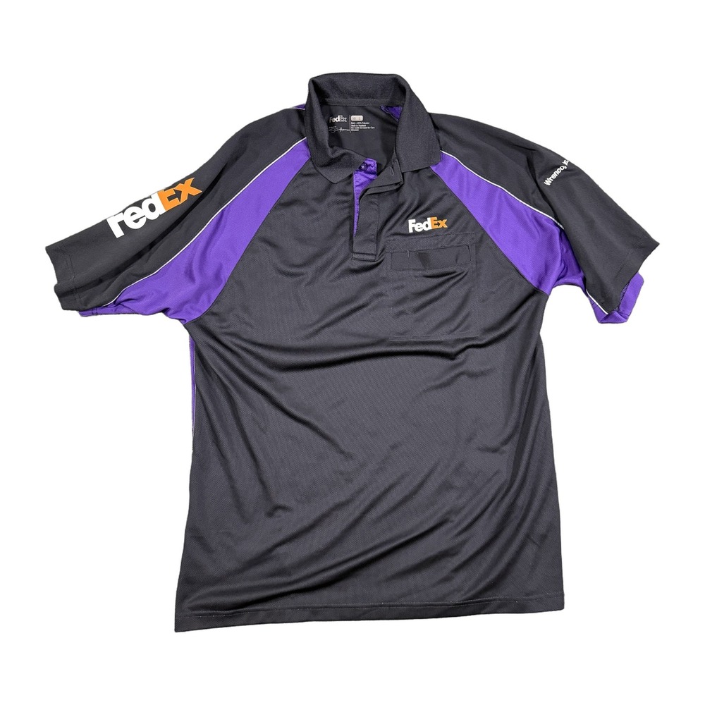 FedEx Stan Herman Men Large Black Purple Colorblock Short Sleeve Polo Shirt 2608